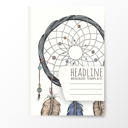 Notebook template with hand drawn dream catcher. Vector editable notebook cover.のイラスト素材