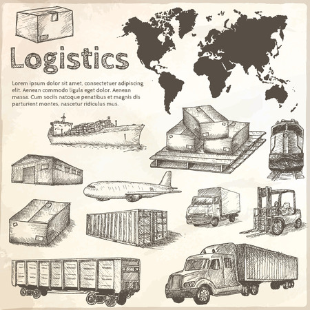 Logistics hand drawn isolated elements. Vector illustration.のイラスト素材