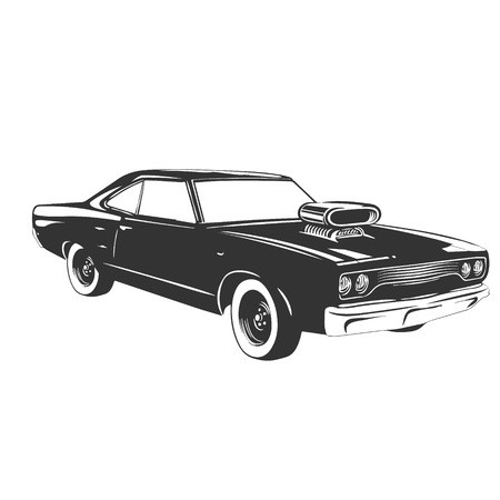 Vintage muscle car vector illustration. Old style poster.のイラスト素材
