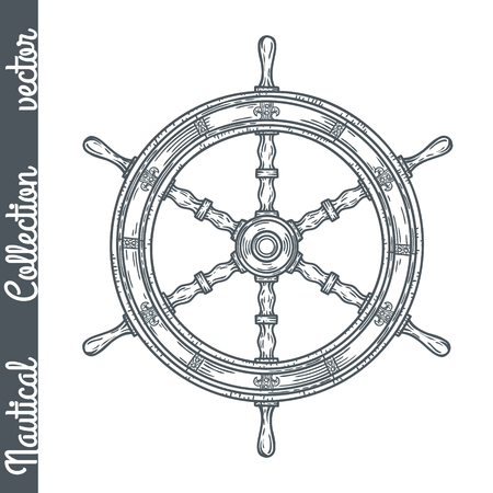 Hand drawn ship wheel. Vector marine objects.のイラスト素材