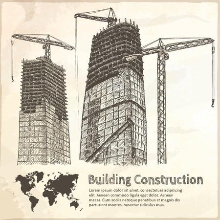 Building construction sketch. Hand drawn vector illustration.のイラスト素材