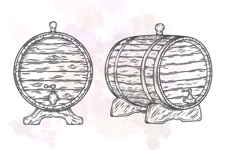 Wood Barrel hand drawn vectorのイラスト素材