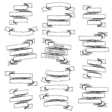 Hand drawn set of ribbons and banners. Vector collection. Isolated and layered.のイラスト素材