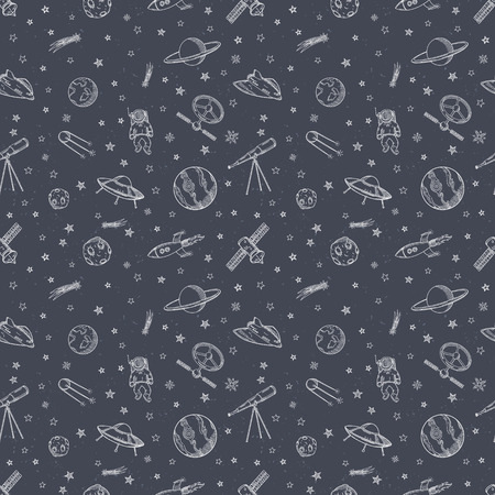 Hand drawn astronomy doodle seamless pattern. Hand drawn vector illustration.のイラスト素材