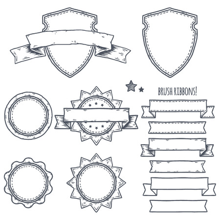 Set of banners, ribbons and logo illustrations. Hand drawn vector.のイラスト素材