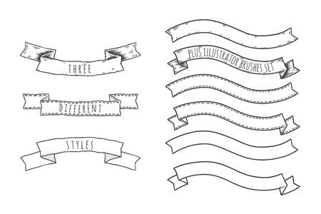 Hand drawn set of ribbons and banners. Vector collection. Isolated and layered.のイラスト素材