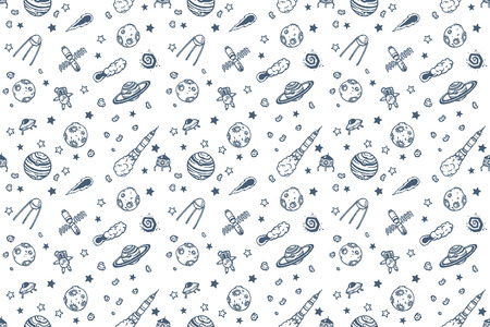 Hand drawn astronomy doodle seamless pattern. Hand drawn vector illustration.のイラスト素材