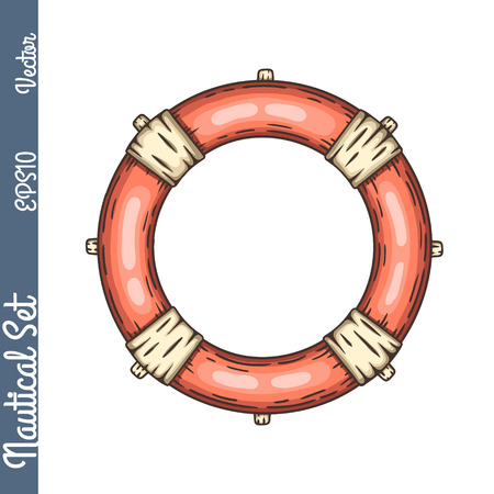 Hand drawn lifebuoy color illustration. Isolated object.のイラスト素材