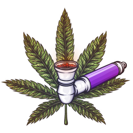 Cannabis leaf with pipe.のイラスト素材