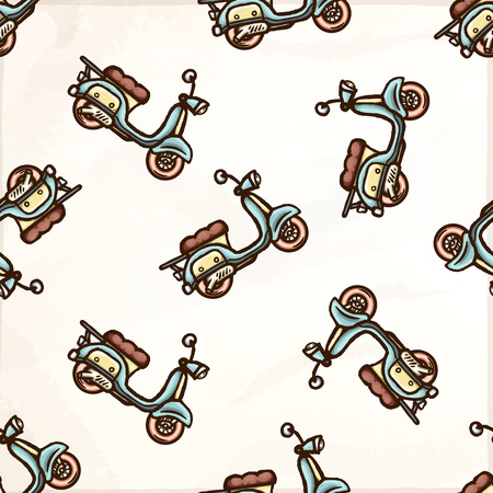 Hand drawn retro scooters seamless pattern.のイラスト素材