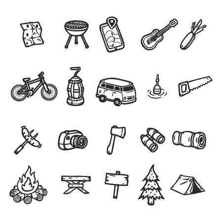 Set of hand drawn camping icons.のイラスト素材