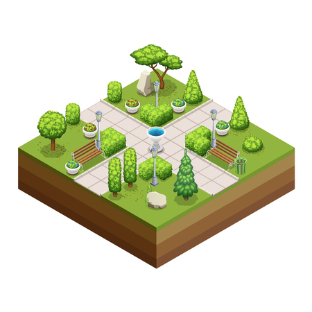 Isometric trees and park objects collection.のイラスト素材