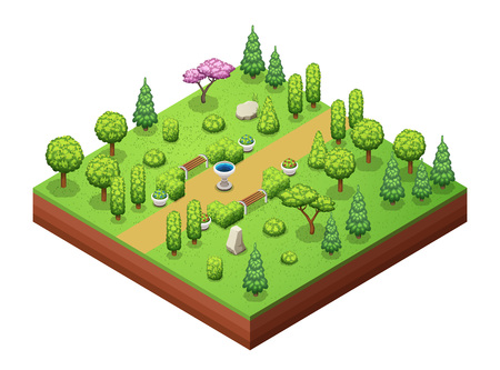Isometric trees and park objects collection.のイラスト素材