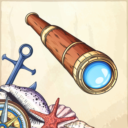 Hand drawn vintage spyglass.のイラスト素材