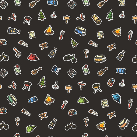 Hand drawn camping seamless pattern vector illustration.のイラスト素材