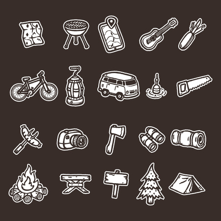 Set of hand drawn camping icons.のイラスト素材