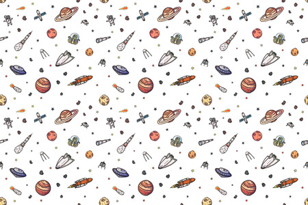 Hand drawn astronomy doodle seamless pattern.のイラスト素材