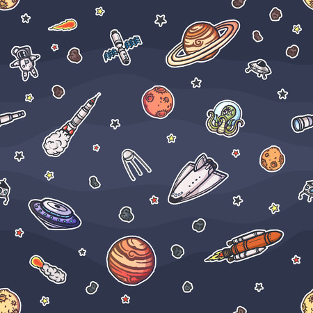 Hand drawn astronomy doodle seamless pattern.のイラスト素材