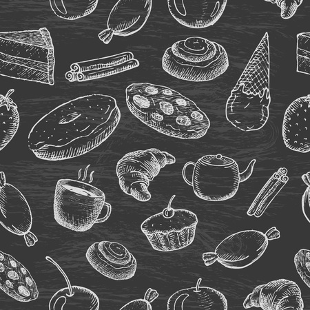 Hand drawn seamless texture of sweetsのイラスト素材