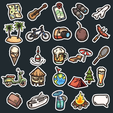 Set of hand drawn cartoon vacation icons.のイラスト素材