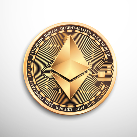 Ethereum golden coin. Isolated detailed vector illustration on white background.のイラスト素材