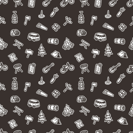 Hand drawn camping seamless pattern. Vector background.のイラスト素材
