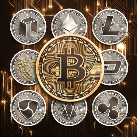 Conceptual set of cryptocurrencies.のイラスト素材
