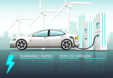 Realistic vector illustration of electric car.のイラスト素材