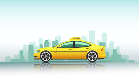 Illustration of taxi car, isolated on a urban background.の写真素材