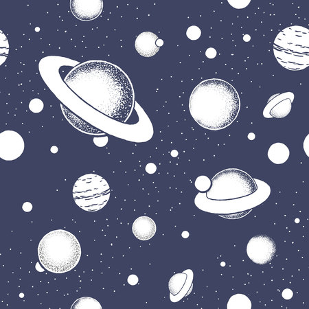 Vector seamless pattern with space illustrations.のイラスト素材