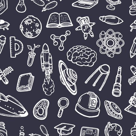 Hand-drawn scientific doodles seamless pattern vector.の写真素材