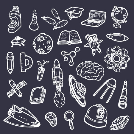 Set of hand-drawn scientific doodles. Vector illustration eps10.のイラスト素材