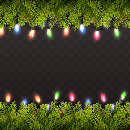 Vector eps10 isolated seamless background with realistic Christmas tree and lights.のイラスト素材