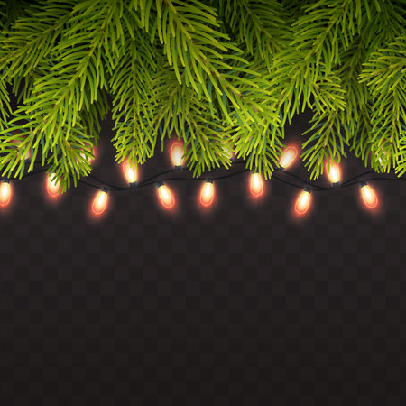 Vector eps10 isolated seamless background with realistic Christmas tree and lights.のイラスト素材