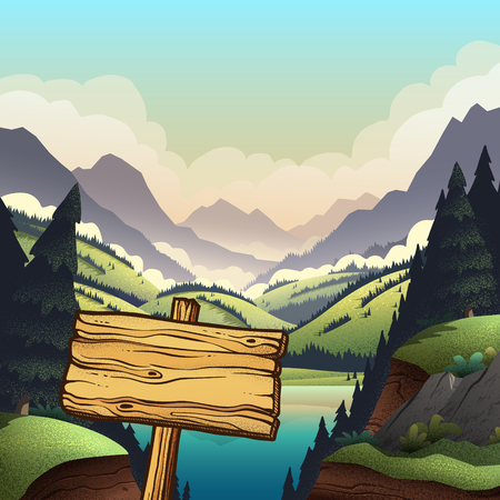 Vector poster for outdoor activities with vibrant cartoon illustrations.のイラスト素材