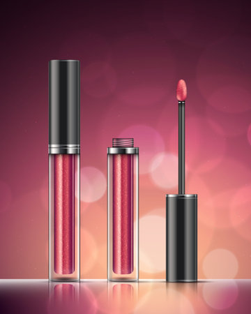 Vector illustration of liquid lipstick on a abstract background.のイラスト素材