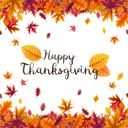 Happy Thanksgiving background with stylized autumn leaves.のイラスト素材