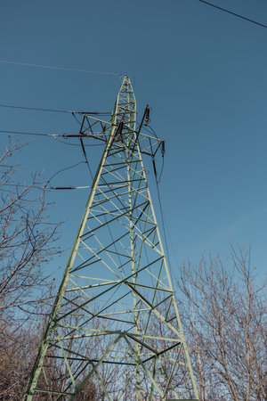 High-voltage power poles against the sky, transmission linesの写真素材