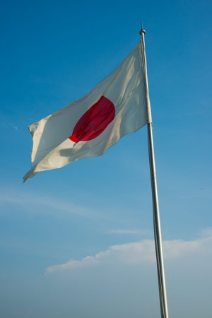 Japan flag waving red white