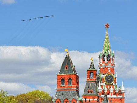 Aircraft over Moscow Kremlin. Russiaのeditorial素材
