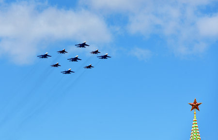 Aircraft over Moscow Kremlin. Russiaのeditorial素材
