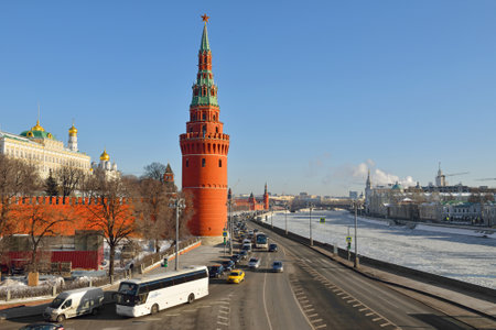 Moscow Kremlin and river in winter, Russiaのeditorial素材