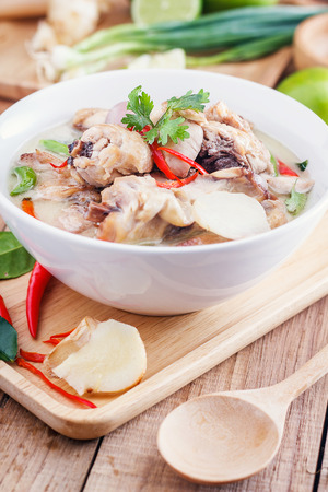 Traditional thai soup Tom Kha Gai - coconut milk with chickenの写真素材