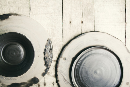 Dish raw ceramic Do not burnon background , Shallow Depth of Fieldの写真素材