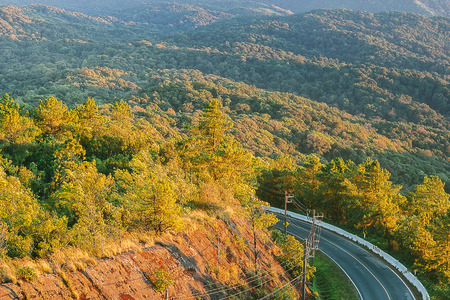 The road curves up Doi Inthanon.の写真素材