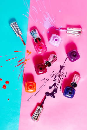 Decorative cosmetic set on color backgroundの写真素材