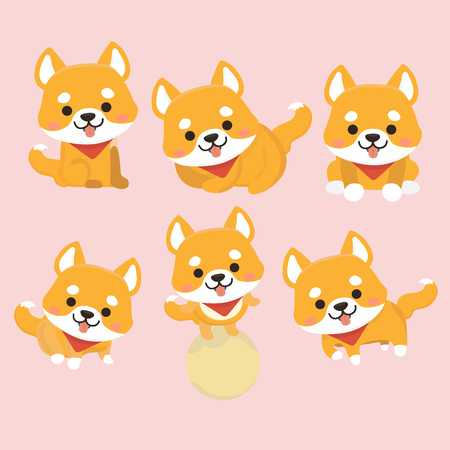 Shiba Inu Dog Cartoon Set Vector.のイラスト素材