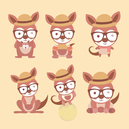 Cute stylized cartoon kangaroo in different poses.のイラスト素材