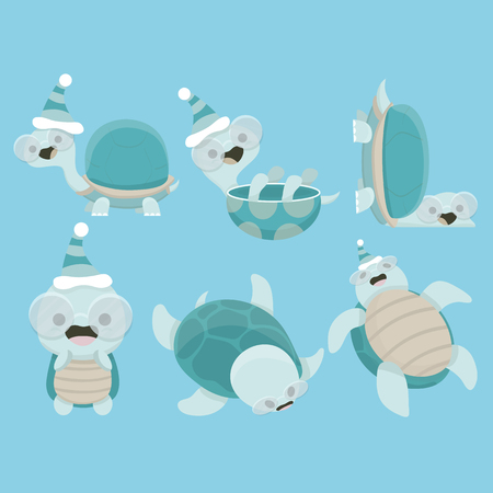 Vector illustration of Happy turtle cartoon collection set.のイラスト素材