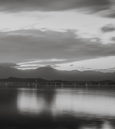 beautiful long exposure black and white minimalist scene.の写真素材